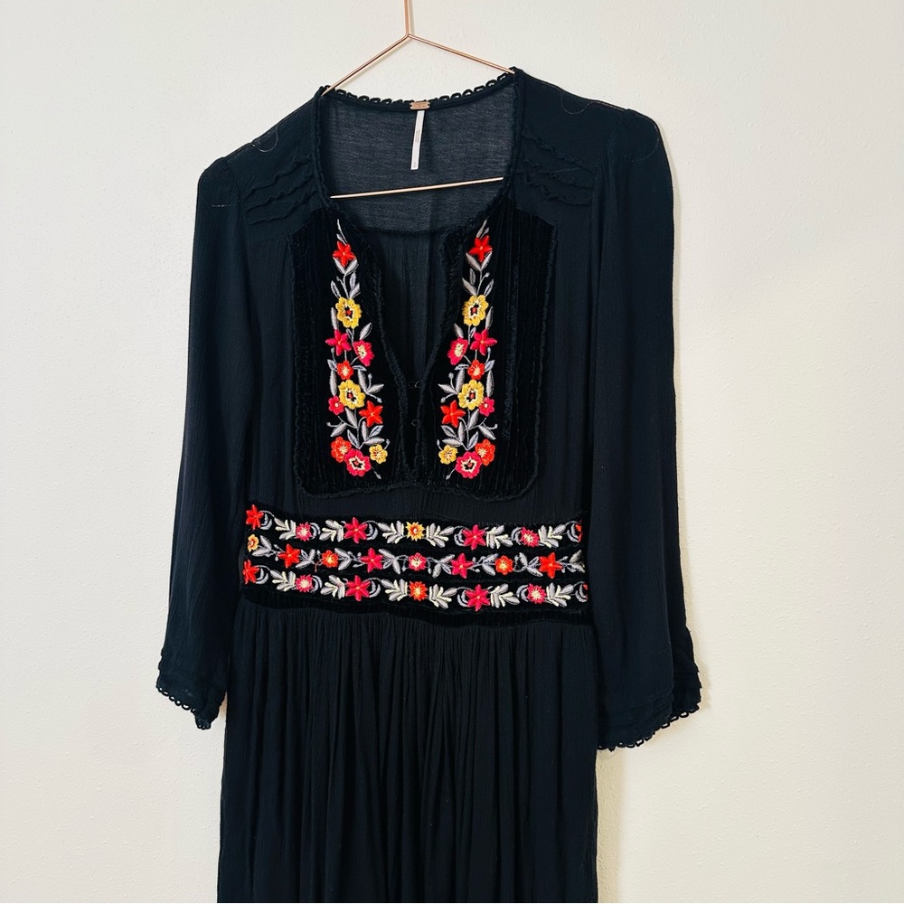 Free People Flora Embroidered Floral Midi Dress Boho - Picture 10 of 14